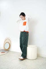 White patchwork pullover w/ elastic waist