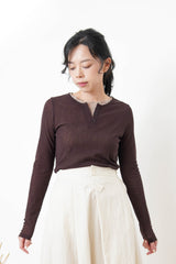 Brown button top in contrast layer