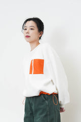 White patchwork pullover w/ elastic waist