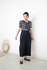 Navy stripes knit top w/ sailor collar