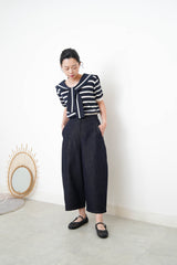 Navy stripes knit top w/ sailor collar