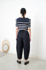 Navy stripes knit top w/ sailor collar