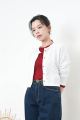 White texture crop jacket