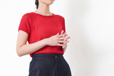 Red thin knit top w/ rolled collar