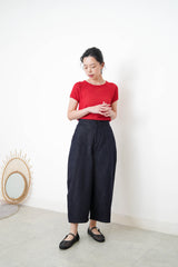 Red thin knit top w/ rolled collar