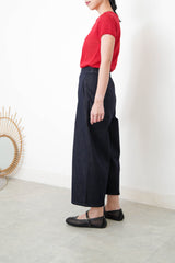 Red thin knit top w/ rolled collar