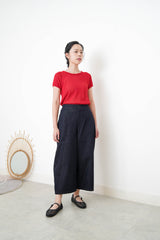 Red thin knit top w/ rolled collar