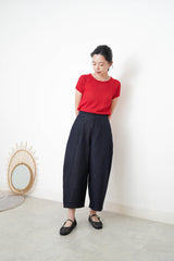 Red thin knit top w/ rolled collar