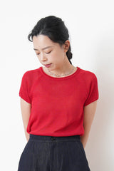 Red thin knit top w/ rolled collar