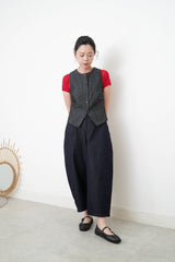 Red thin knit top w/ rolled collar