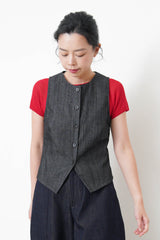 Black dyed denim style vest in split hem
