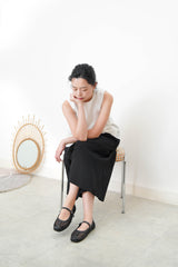 Black outlined mary jane ballet flats