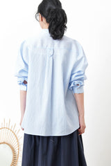 Blue stripes smooth silk shirt