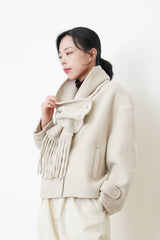 Beige V neck wool jacket w/ scarf set