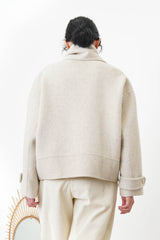 Beige V neck wool jacket w/ scarf set