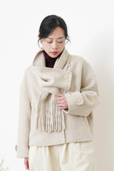 Beige V neck wool jacket w/ scarf set