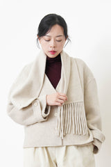 Charcoal V neck wool jacket w/ scarf set