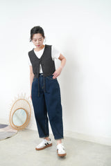 Charcoal grey knit crop vest w/ string