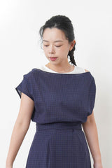 2 in 1 navy checked one piece w/ vest layering
