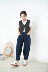 Charcoal grey knit crop vest w/ string