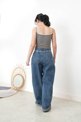 Stripes loose cut jeans