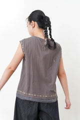 Dark grey embroidery blouse w/ layering
