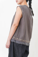 Dark grey embroidery blouse w/ layering