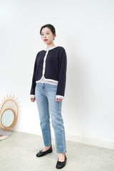 Navy outlined cardigan in round hem