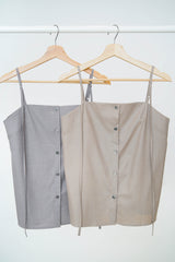 Beige thin strap button cami vest