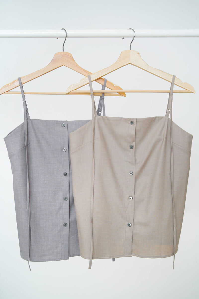 Grey thin strap button cami vest