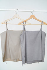 Beige thin strap button cami vest