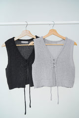 Light grey knit crop vest w/ string