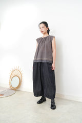 Dark grey embroidery blouse w/ layering