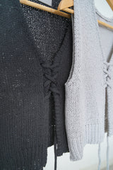 Charcoal grey knit crop vest w/ string