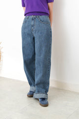 Stripes loose cut jeans