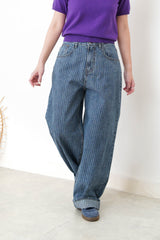 Stripes loose cut jeans