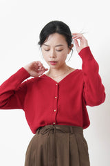 Red cardigan w/ rose gold buttons
