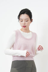 Purple alpaca knit U neck vest