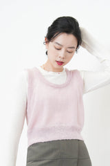Purple alpaca knit U neck vest