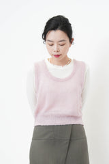 Purple alpaca knit U neck vest