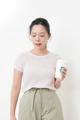 Pink summer knit top w/ contrast lining