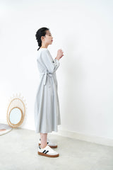 Blue boat neckline one piece in side ribbons