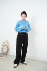 Skyblue knit top w/ overlap layering