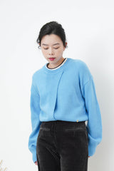 Skyblue knit top w/ overlap layering