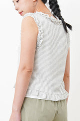 White stripe vest w/ ruffle fringe