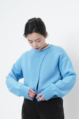 Skyblue knit top w/ overlap layering