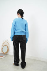 Skyblue knit top w/ overlap layering