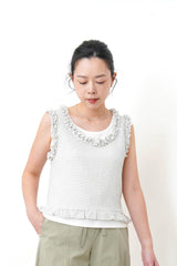 White stripe vest w/ ruffle fringe