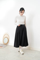 Black A cut skirt in contrast fringe trimmed