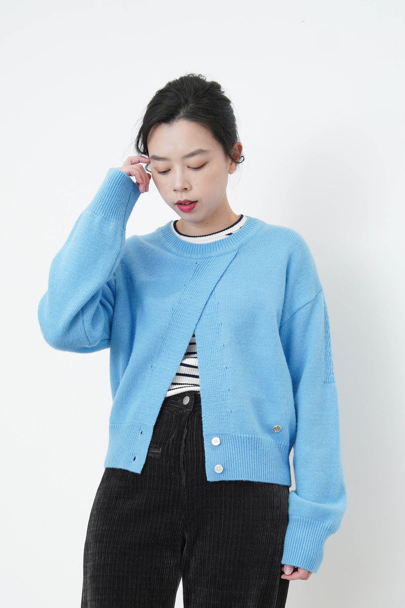 Skyblue knit top w/ overlap layering